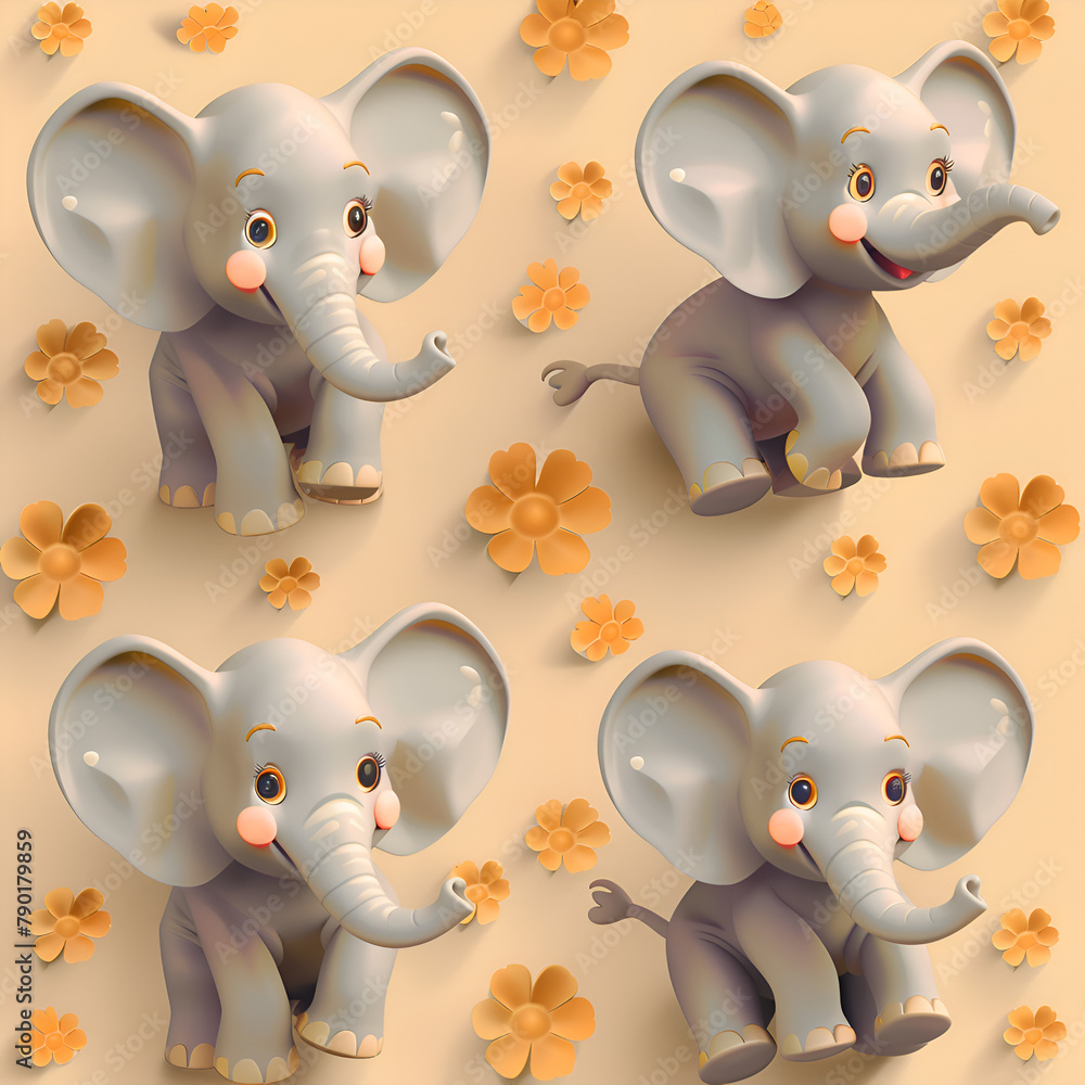 Aufkleber a series of cute elephant drawings with their trunks raised. the elephants are all smiling and seem 