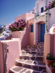 Summer Charm: Pink Facade with Blue Door