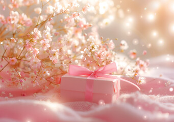 Pink_gift_box_a_pink_ribbon-1 - obrazy, fototapety, plakaty