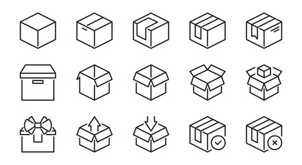 Delivery box, package line icons. Packing box sign, symbol. Isolated on a white background. Pixel perfect. Editable stroke. 64x64.