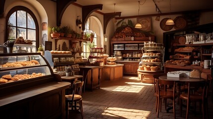 Bakery Interior and Ambiance: The warm, inviting atmosphere of a bakery.