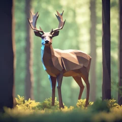 Deurstickers Graceful Wilderness: Low Poly Deer Art © Roshan