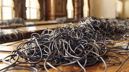 A Mess of Gray Networking Cables on a Desk.