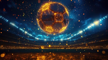 a hologram of a ball over a football stadium - obrazy, fototapety, plakaty