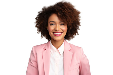 Portrait of beautiful African American Business woman wear bright suit and shirt posing with smart and confidence isolated on transparent png background.