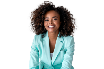 Portrait of beautiful African American Business woman wear bright suit and shirt posing with smart and confidence isolated on transparent png background.