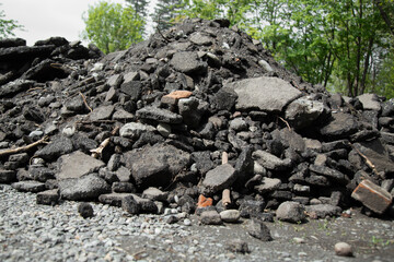 pile of old asphalt. Pavement repair.