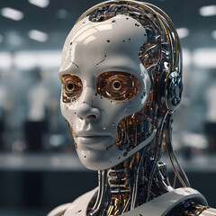 artificial intelligence robot first face without human face skin testing phase in the factory