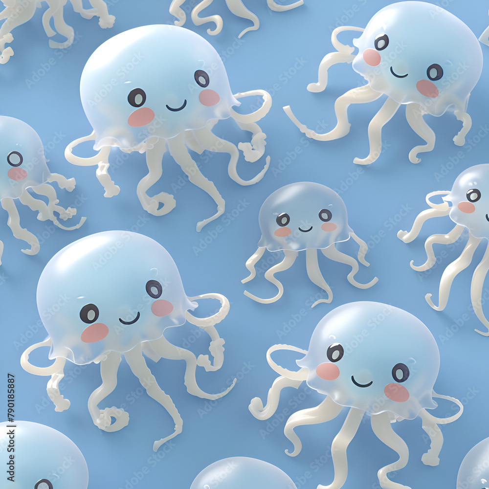 Aufkleber a group of cute octopi with big eyes and smiles. the octopi are all different sizes and are scattere