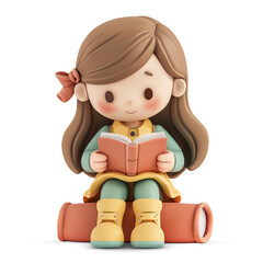 3d cute girl reading a book world book day concept