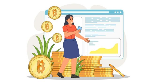 Cryptocurrency Growth Concept with Woman and Bitcoin