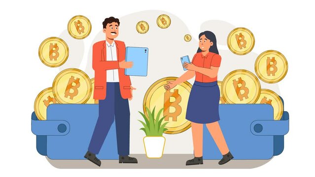 Animated Crypto Transaction Between Man and Woman