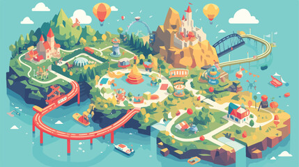 Amusement park concept landscape map with flat fair