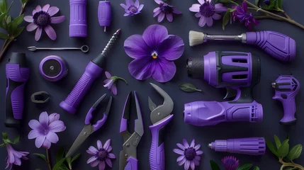 Deurstickers Purple tools and flowers © Naris