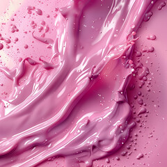 Close-Up View of Glistening Pink Cosmetic Cream Swirls and Textures.