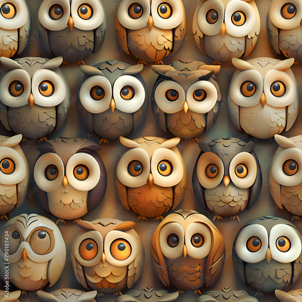 Aufkleber a collection of owls with different colors and sizes. concept of variety and diversity, as each owl 