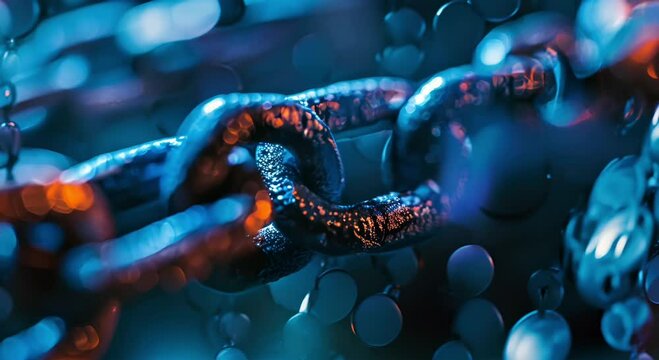 Macro shot of a secure smart contract on the blockchain, legal and financial terms visible 