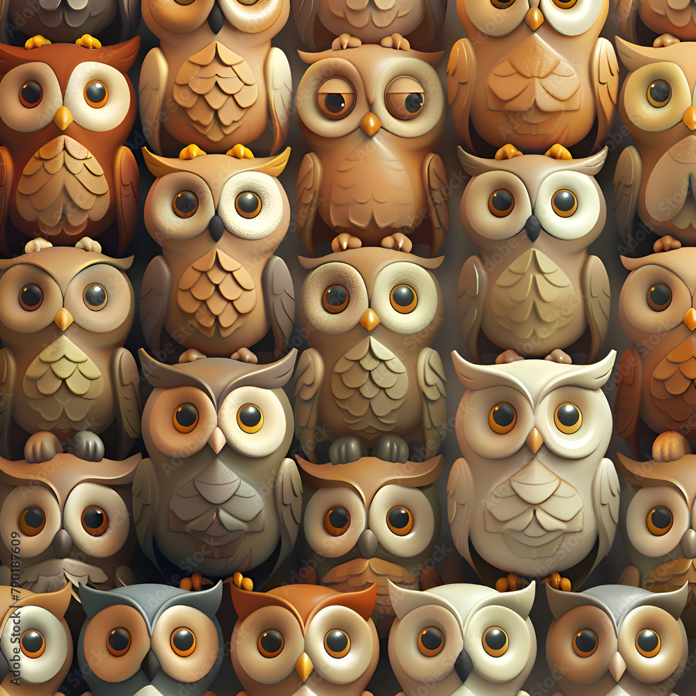 Aufkleber a collection of owls with different colors and sizes. concept of variety and diversity, as each owl 