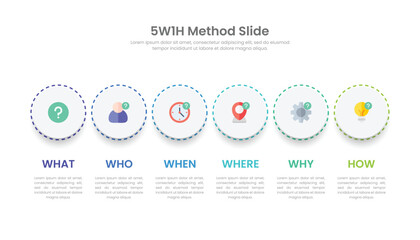 5W1H method analysis infographic template design.