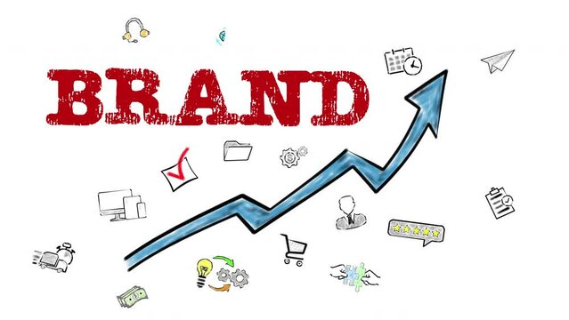 BRAND. Blue Arrow With Icons Around on the White Background