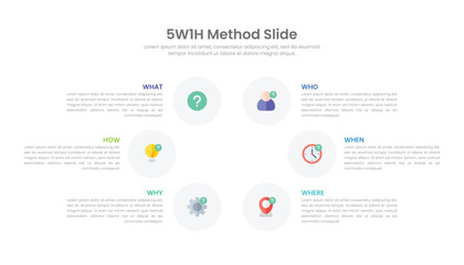 5W1H problem solving method infographic template design.