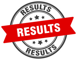 results stamp. results label on transparent background. round sign