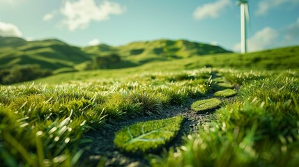 A bold graphic of a carbon footprint being erased by green energy solutions like wind and solar power, with ample text space at the top