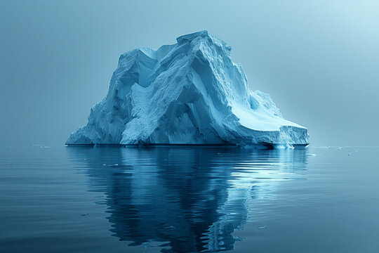 Iceberg floating in ocean on a foggy day natural wallpaper background