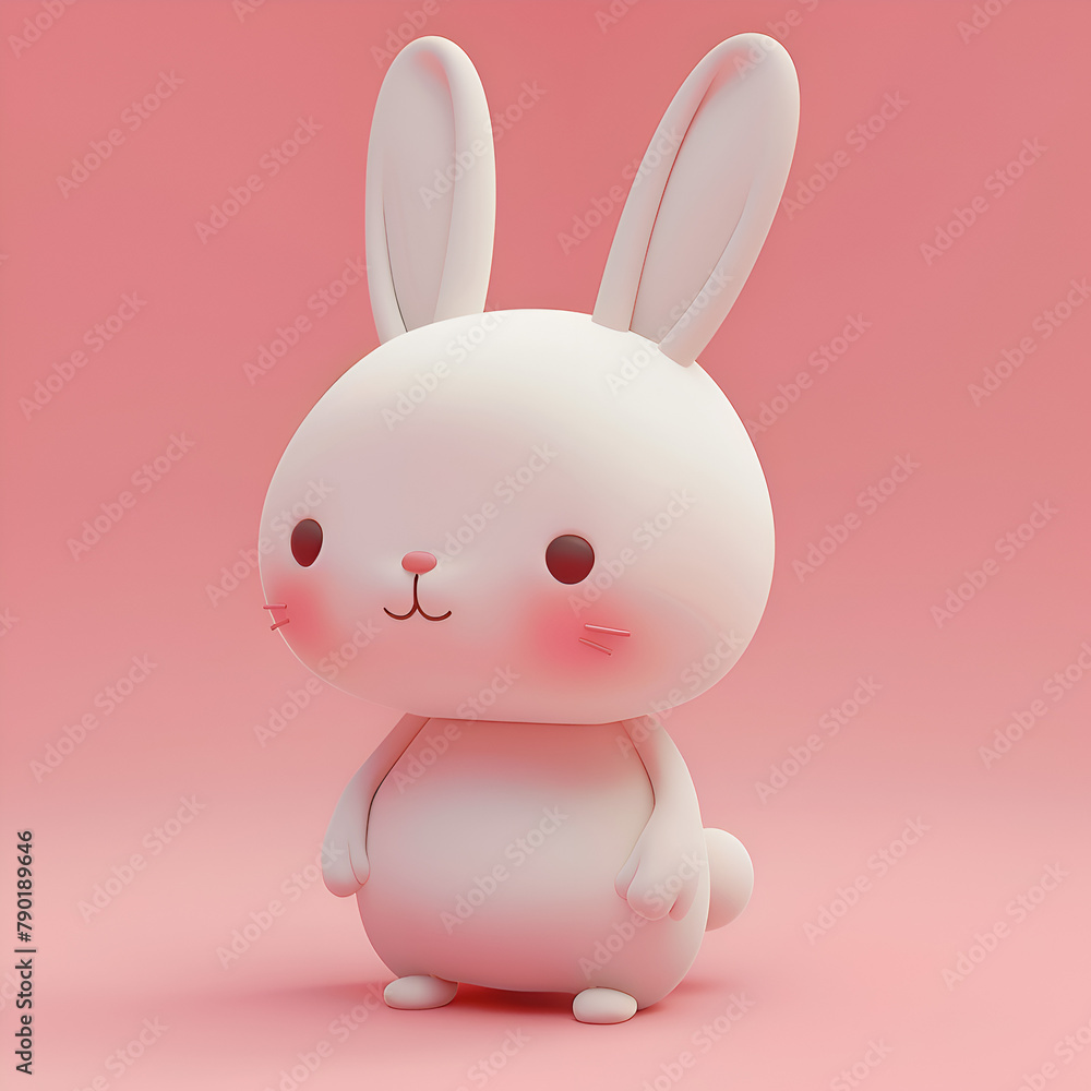 Aufkleber a cute cartoon rabbit with a pink background. the rabbit is smiling and has a pink nose. the image h