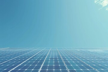 A clean, minimalist image of solar panels with a clear blue sky in the background, space for text at the bottom