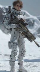 a person in a space suit holding a gun