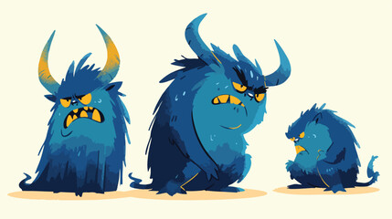 Angry cartoon monster. Halloween vector blue and ho
