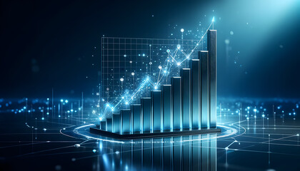 concept of economic growth, a luminous three-dimensional bar graph with ascending bars, showcasing a positive trend. 