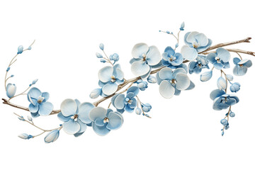 A branch of light blue orchid flowers, detailed illustration isolated on transparent background