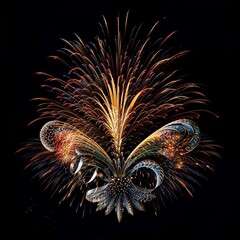 Spectacular Fireworks Display with Ornate Mask Illusion