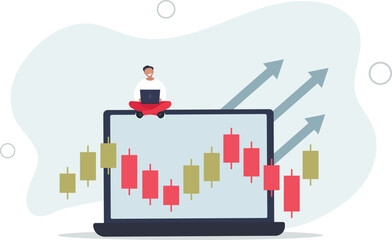 Obraz premium businessman investor using laptop to trade graph.flat vector illustration.