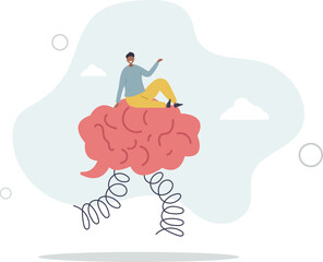businessman riding human brain with springboard.flat vector illustration.