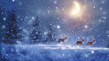Obraz na płótnie Canvas two reindeer running in the snow