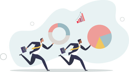 business people r graph and pie chart.flat vector illustration.