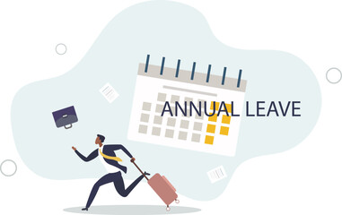 businessman running with luggage from calendar with annual leave note.flat vector illustration.