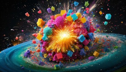 explosion de bulle de couleur et de savon, big bang en ia
