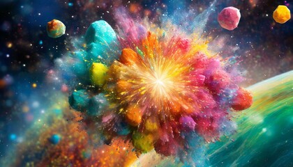 explosion de couleur et de matière façon big bang en ia, bulle de savon ou de craie