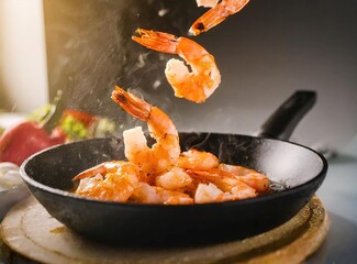 Sautée of shrimps. Mediterranean Cuisine Traditional Dish.