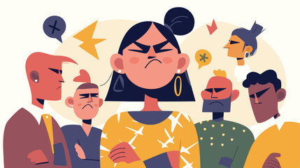 Angry young woman among people not willing to talk - obrazy, fototapety, plakaty
