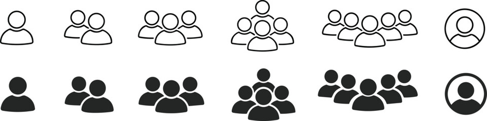 People line and flat icons set. Team of workers. User profile symbol. Group of people. Group of users collection. Persons symbol. Men women. Crowd of humans. partnership businessman network member