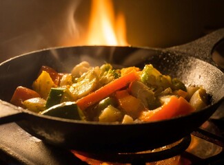 Sautée of vegetables in a frying pan