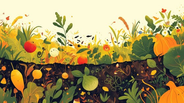 Lush vegetables thrive beneath the soil like hidden treasures waiting to be unearthed An onion tucked snugly in its earthy bed nourished by the dark richness below Pesky worms unwelcome gue