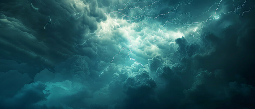 A stormy sky with dark clouds and lightning bolts