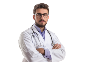 portrait pf a young male doctor isolated on transparent background, doctor cut out