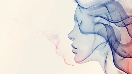 A digital composition of a woman's side profile integrated with flowing smoke.
